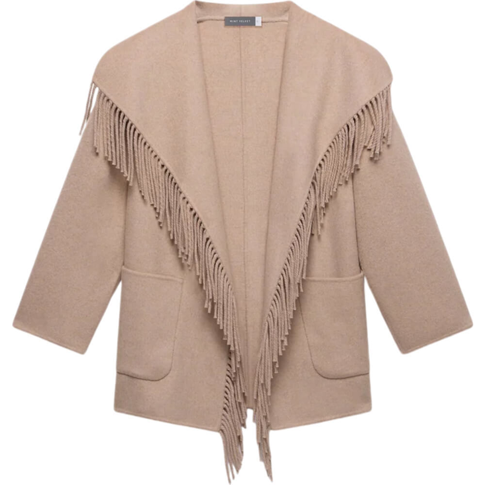 Mint Velvet Beige Double Faced Tassel Coat